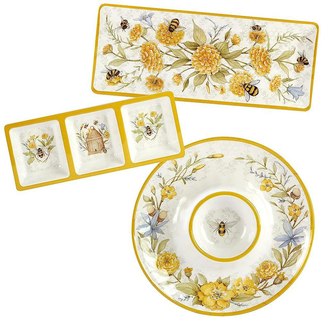Certified International Bee Sweet 3 Piece Melamine Hostess/Serving Set, Multicolor