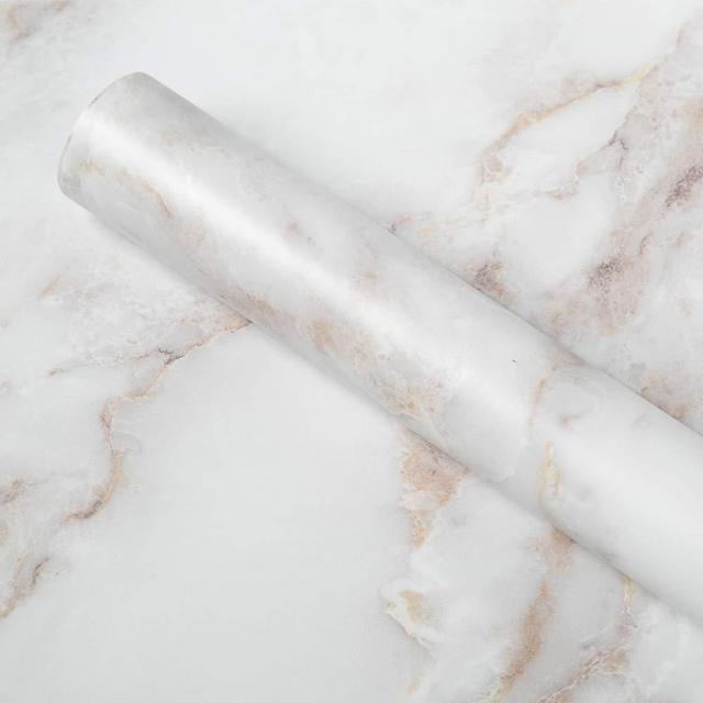 Homein Marble Paper White 17.5 x 78.7 inch Self Adhesive Decorative Granite Vinyl Film Furniture Counter Stick Waterproof Removable Peel and Stick Wallpaper Thick Roll for Countertop Cabinet Bathroom