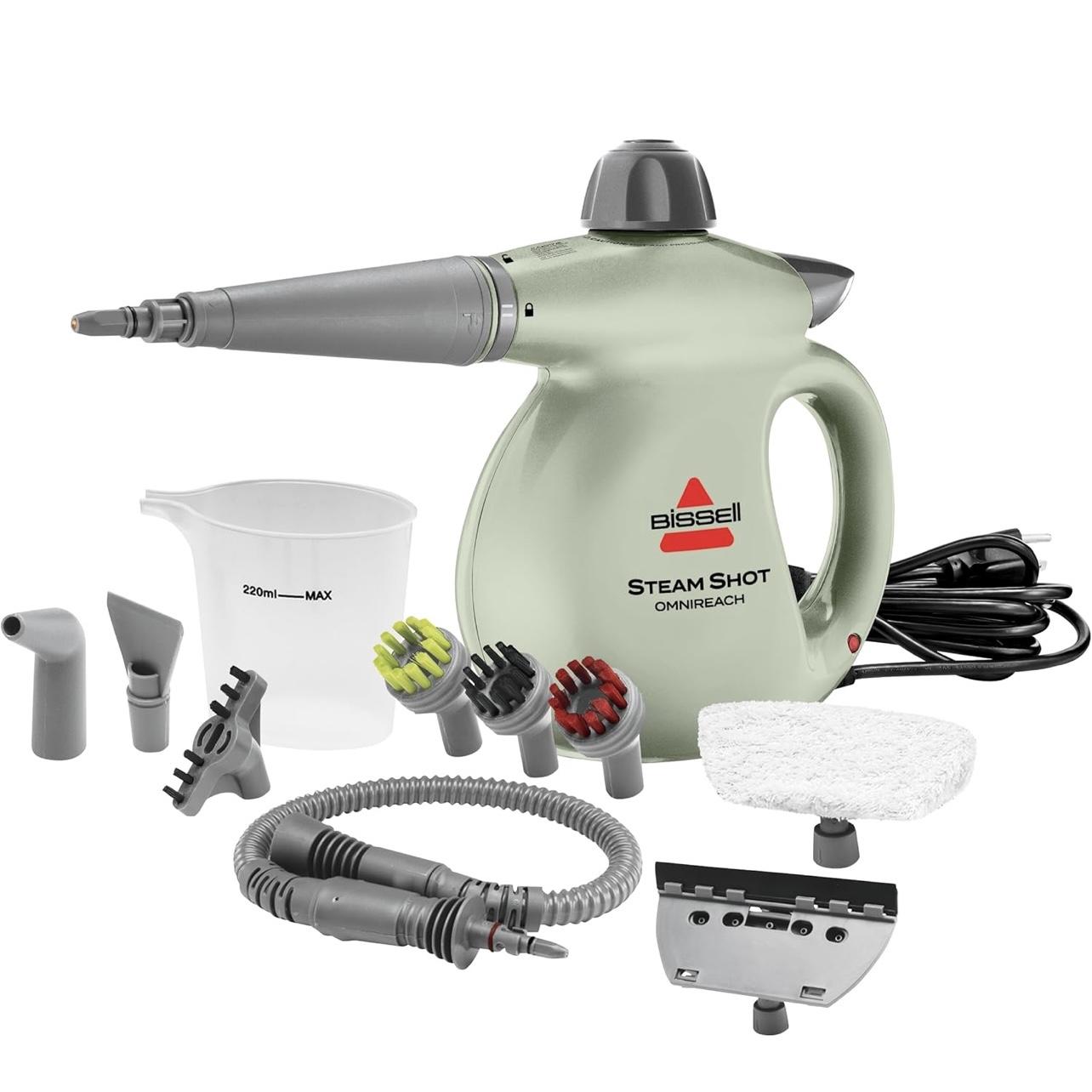 BISSELL® Steam Shot™ OmniReach handheld portable steam cleaner for tile, grout, windows, bathrooms, kitchens, fabric steaming tool, includes 10 tools