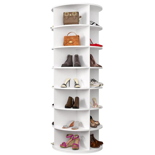 Hestiasko Rotating Shoe Rack, 7-Tier Spinning Shoe Rack, Free Standing Rotating Shoe Rack Tower 360°, Easy to Assemble, Space-Saving Revolving Shoe Organizer for Entryway - White