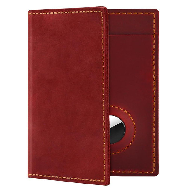 WHENON Passport Holder for Travel, Genuine Leather Passport Wallet Cover Case with Airtag Slot, RFID Blocking, for Women Men, Travel Essentials Gift, Red