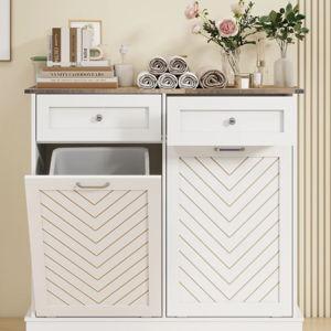 Alsfeld Manufactured Wood Tilt Out Trash Can - 10 Gallons - White, 36" H x 39.4" W x 13.5" D