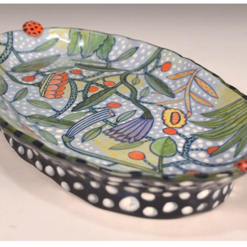 Nancy Gardner - Plate. 5 Flowers. Foliage. Berries. Dots.