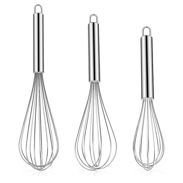 NileHome Stainless Steel Whisk Set 8" 10" 12" Kitchen Whisk Balloon Whisk Kitchen Wisk Wire Whisks for Cooking, Whisking, Blending, Beating, Stirring-3 Pack