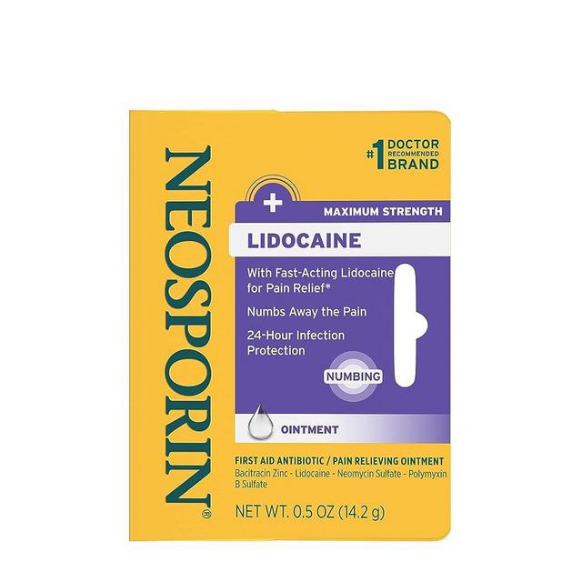 Neosporin + Lidocaine First Aid Antibiotic Ointment, Maximum Strength & Fast-Acting Topical Pain Reliever, 24-Hour Infection Protection That Numbs Away The Pain, Bacitracin Zinc, 0.5 oz