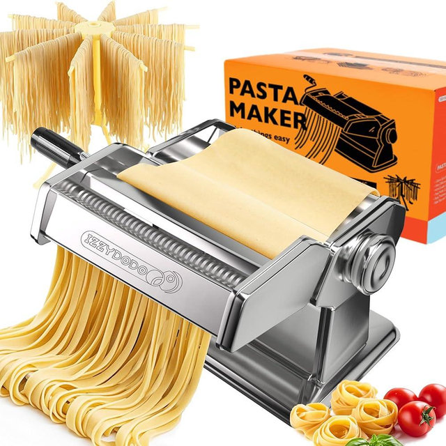Izzydodo Pasta Maker Machine Set with Pasta Drying Rack 9 Adjustable Thickness Settings, 2-in-1 Rollers & Cutter Noodle Maker for Spaghetti, Fettuccine, Lasagna, Dumplings & More