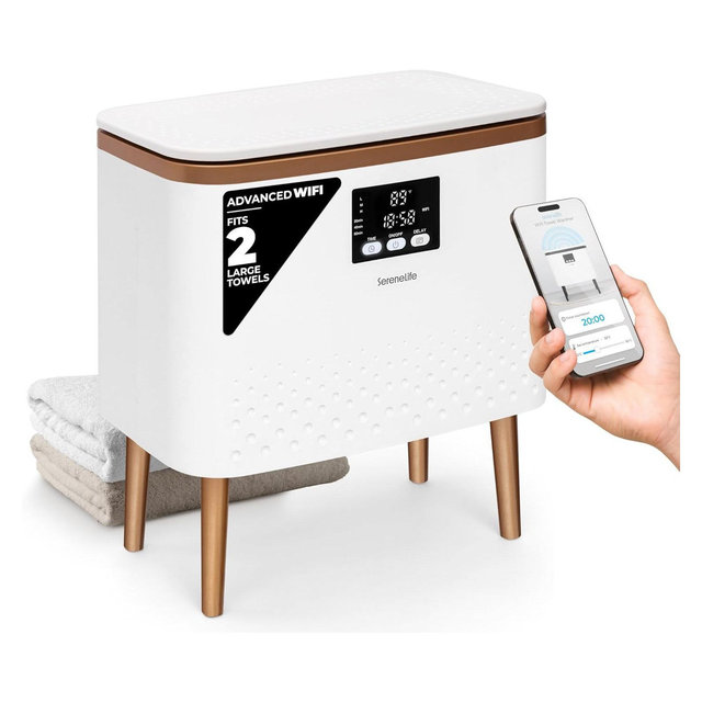 SereneLife Towel Warmer Bucket – WiFi App Control, Auto Shut-Off, Stainless Steel Tub for Towels & Blankets, Rose Gold