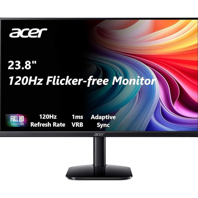acer KB242Y - 23.8 Inch IPS Zero-Frame Full HD (1920 x 1080) Monitor | Tilt | Up to 120Hz Refresh | 1ms (VRB) | sRGB 99% | HDMI & VGA Ports | Adaptive-Sync Support (FreeSync Compatible)