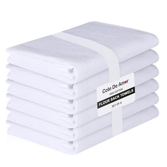 Cote De Amor Flour Sack Towels White 6 Pack 28x28, Cotton Flour Sack Kitchen Towels, Flour Sack Dish Towels White, Cotton Kitchen Napkins, Flour Sack Tea Towels, Multi Purpose