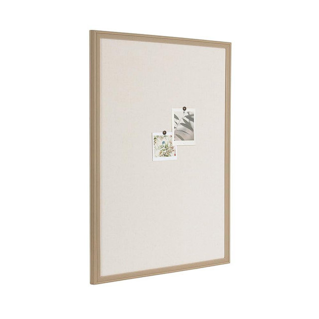 Kate and Laurel Oakhurst Rectangle Framed Linen Fabric Pinboard; 24 x 36; Light Tan; Traditional Decorative Bulletin Board with Stepped Profile and Lightly Distressed Finish