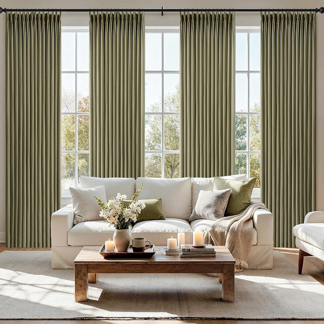 MIULEE Pinch Pleated Thick Linen Curtains 84 Inch 4 Panels Set Back Tab Memory Trained Pinch Pleat Semi Sheer Light Filtering Curtains Let Light in Window Drapes for Living Room Bedroom Olive Green