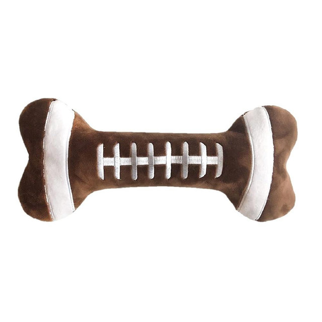 Huxley & Kent Funny Dog Toy w/Squeaker – Power Plush Squeaky Dog Toys for Small, Medium & Large Dogs – Soft Stuffed Animal for Indoor Play & Fetch - Football Bone, Large