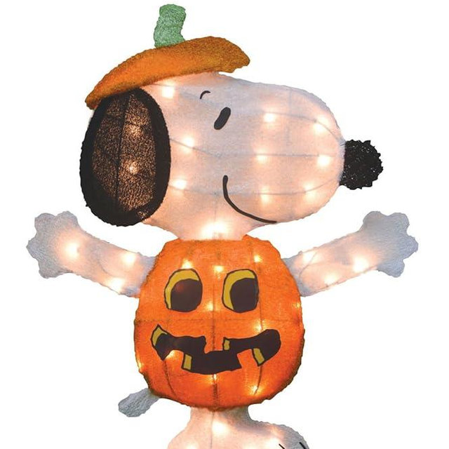ProductWorks 24-Inch Pre-Lit Peanuts Snoopy Jack-O-Lantern Halloween Yard Decoration, 35 Lights