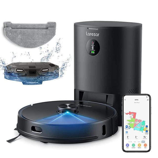 Robot Vacuum and Mop with Auto Dirt Disposal, Max 3000pa Suction, App Control, Editable Map, Lidar Navigation Smart Mapping, Works with Alexa, Laresar L6 Pro Robot Vacuum Cleaner Ideal for Pet Hair