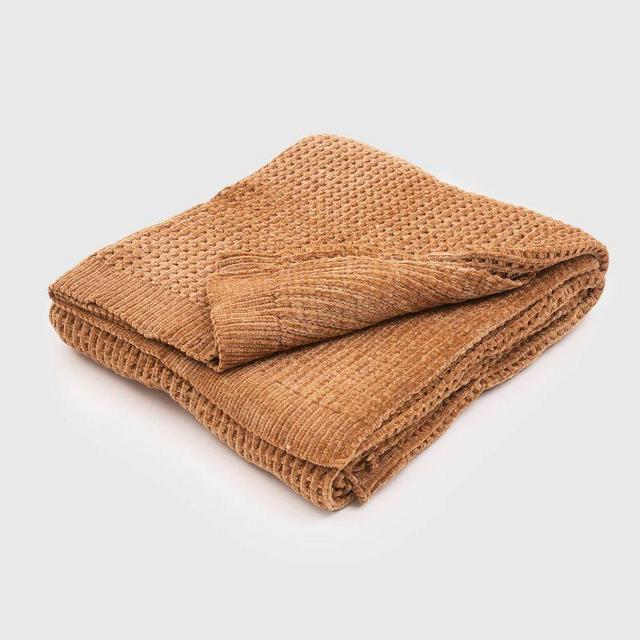 50"x60" Shiny Waffle Chenille Knit Throw Blanket - Evergrace