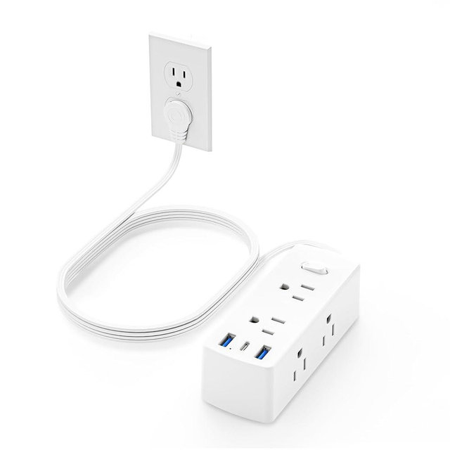 Short Extension Cord 1ft - Olcorife Flat Plug Power Strip with 6 Outlets 3 USB Ports(1 USB C), Small Outlet Extender for Travel Dorm Room Essentials, White