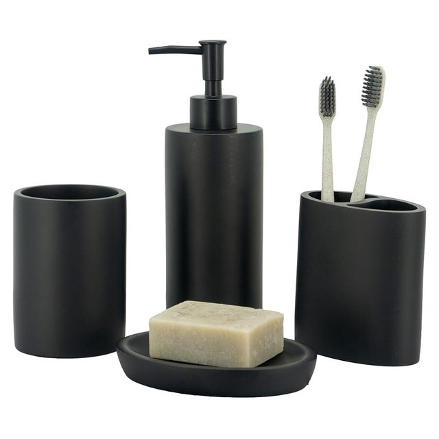 ZCCZ Bathroom Accessory Set, 4 Pcs Matte Black Bathroom Vanity Countertop Bathroom Décor Sets Accessories with Soap Dispenser, Toothbrush Holder Set, Tumbler, Soap Dish