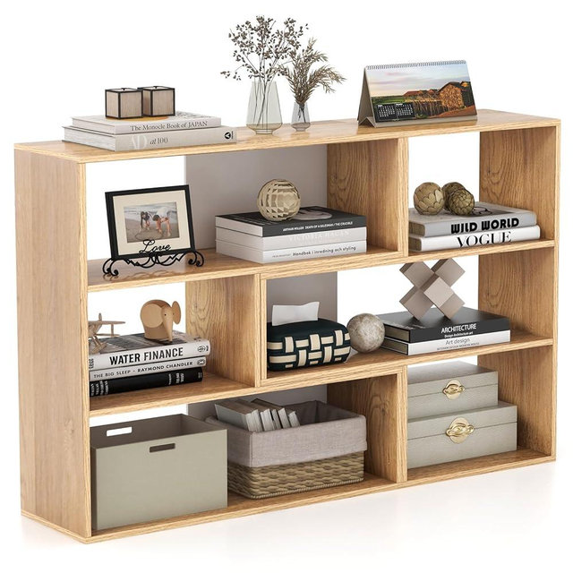 Tangkula 6 Cubes Bookcase, 2-Piece Separable Floor Standing Open Horizontal Bookshelf, Multifunctional Display Storage Shelf for Living Room Study Office (Natural, 6-Cube)