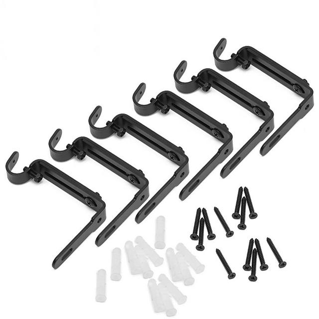 gb Home Collection Adjustable Curtain Rod Wall Bracket, Set of 6, Black, Premium Steel Single Rod Bracket for Walls, Drapery Rod Holder, Extendable Metal Wall Bracket