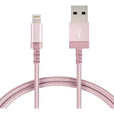 AmazonBasics Nylon Braided Lightning to USB A Cable, MFi Certified iPhone Charger, Rose Gold, 3-Foot