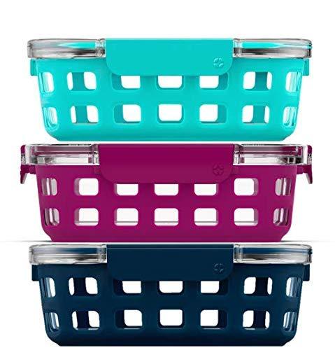 Ello DuraGlass Glass Food Storage Meal Prep Containers with Silicone Sleeve and Airtight Lids, 6 Piece 3 Pack Multi-Size, Mixed Berry