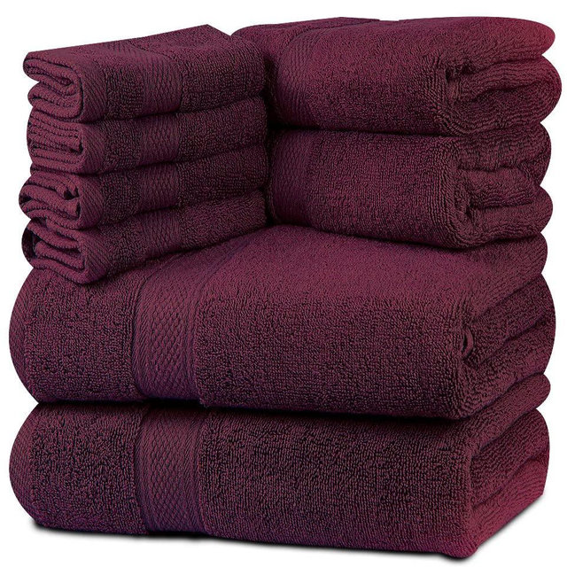 Homes Perception Luxury 8 Pack Towel Set | Premium Quality 2 Bath Towels, 2 Hand Towels 4 Washcloths | 600 GSM (Burgundy)
