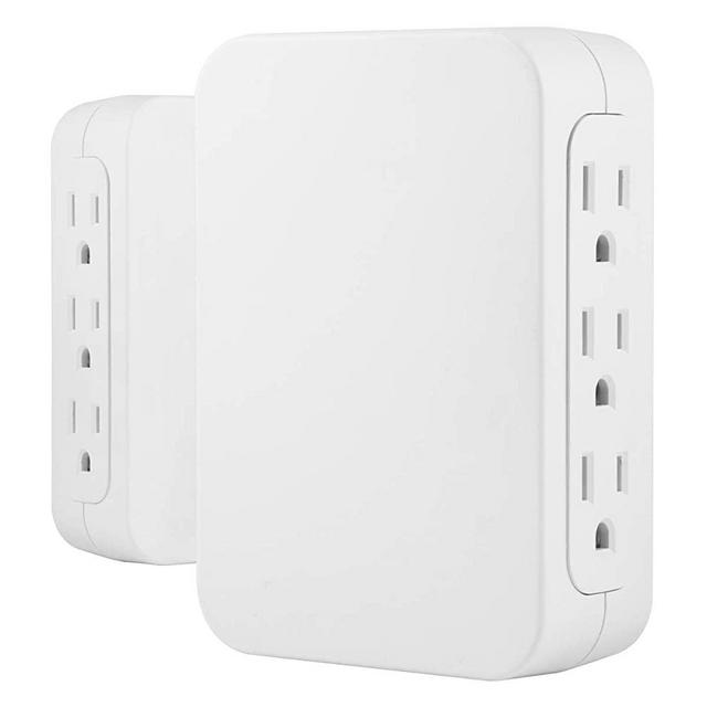 GE Pro Extender, 2 Pack, Surge Protector, Side Access, Wall Tap Adapter, 3-Prong, Warranty, UL Listed, White, 56207, 2-Pack, 6 Outlet |1200 Joules