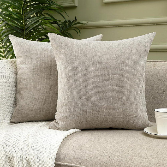 Jepeak Pack of 2 Decorative Chenille Throw Pillow Covers 20x20 Inch Cozy Concise Cushion Cover Soft Farmhouse Modern Square Pillow Cases for Sofa Couch Bed Home Decor, Tan