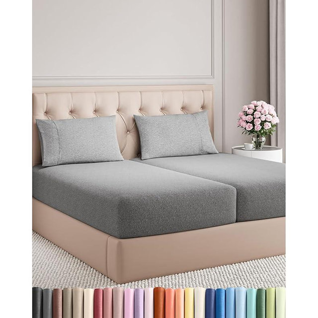 Split King Size 5 Piece Sheet Set - Breathable & Cooling Sheets - Hotel Luxury Bed Sheets for Women, Men, Kids & Teens - Deep Pockets, Easy-Fit, Wrinkle Free Sheets - Heathered Grey Oeko-Tex Sheets