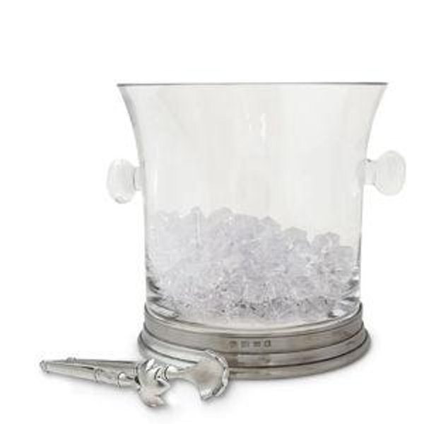 Crystal Ice Bucket with Handles and Tongs Set