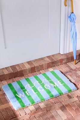 Welcome Waves Striped Coir Printed Doormat