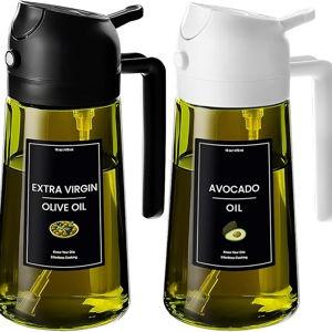 CXINYI - 16oz/470ml Olive Oil Dispenser for Kitchen with Stickers - 2 in 1 Olive Oil Sprayer for Cooking, Air Fryer, and Salad, Black&White (Light-Proof Kitchen Gadget)