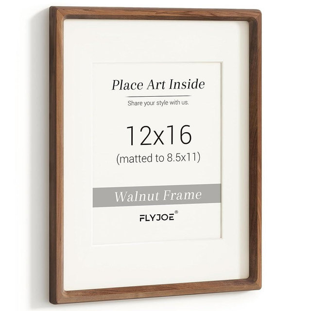 12x16 Picture Frame, USA-Sourced Natural Walnut Wood Photo Frame with Tempered Glass, Handcrafted Rounded Corner 12 x 16 Wooden Frame Matted to 8.5x11 Photos, Horizontal or Vertical Wall Mounting