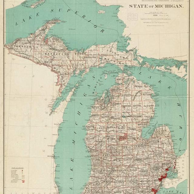 Imagekind Vintage Map of Michigan (1888) Historical Antique Cartography by Alleycat, Poster Art Print, Wall Decor | 24x28