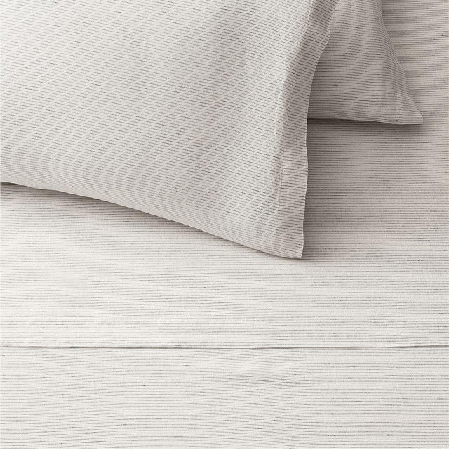 European Flax Linen Sheet Set,King, Charcoal Pinstripe