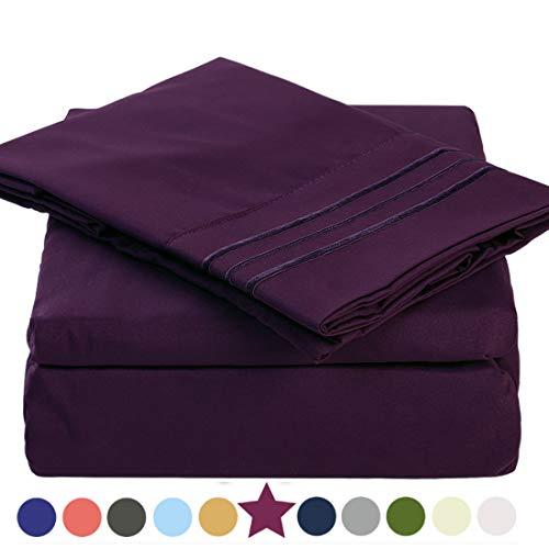 TEKAMON Premium 4 Piece Bed Sheet Set 1800TC Bedding 100% Microfiber Polyester - Super Soft, Warm, Breathable, Cooling, Wrinkle and Fade Resistant - 10-16" Extra Deep Pockets, Queen, Purple