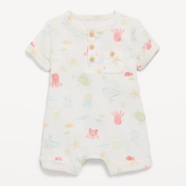 Printed Ribbed Henley Pocket One-Piece Romper for Baby