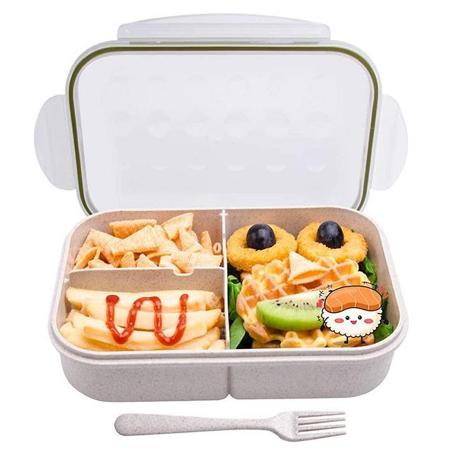 Bento Box Ault Lunch Box, Leak-proof, Microwave, Ishwasher & Freezer Safe,  Inclues 2 Stackable Containers, Built-in Plastic Utensil Set, Woo Texture L