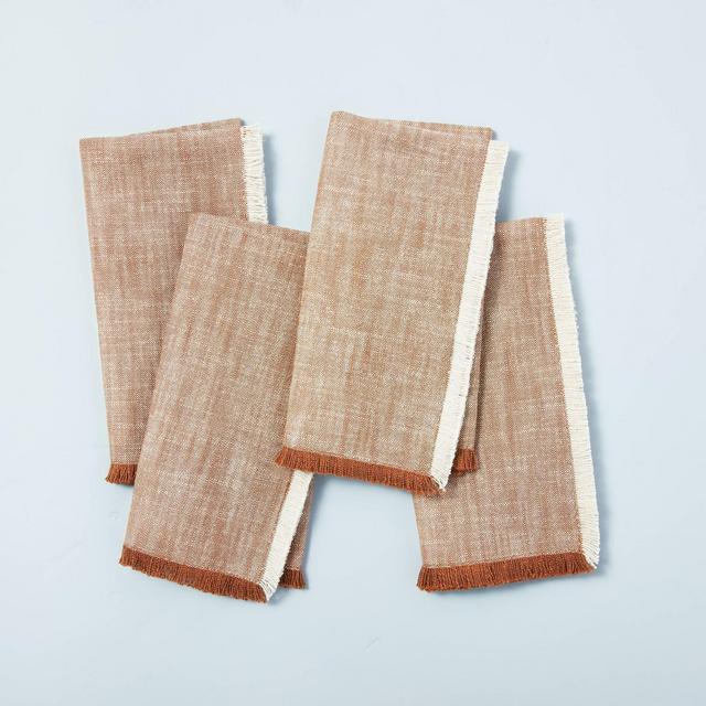 4pc Cross Weave with Fringe Napkin Set Pumpkin Brown - Hearth & Hand™ with Magnolia
