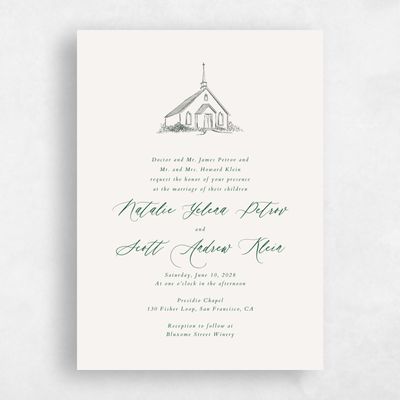 Forest, Green Wedding Invitation - Chapel Portrait