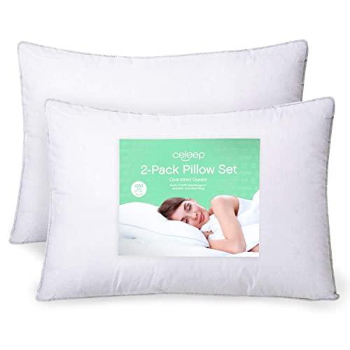Celeep 2-Pack Oversized Queen Bed Pillows - 20 x 30 Inches - 1050GSM Ultra Soft Sand Washed Cover, Sleeping Pillows with Lofty Microfiber Filling