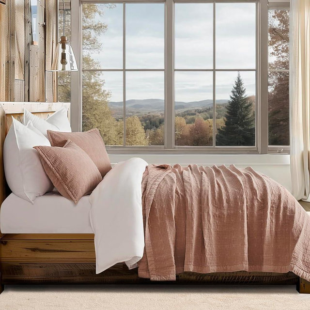 EVERGRACEHOME Stonewashed Cotton Quilt Set King Size, Ultra Soft Oversized Bedspread Coverlet Set, Lightweight Crinkle Box Stitch Bedding Sets for All Season, with 2 Matching Shams, Terracotta Clay