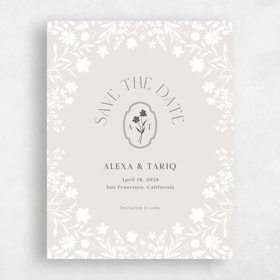 Light Greige, Grey Wedding Save the Date - Gaia Portrait