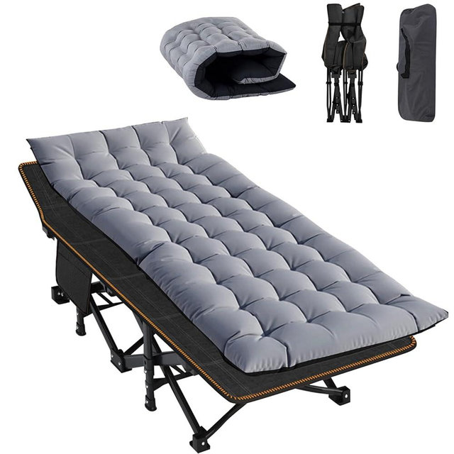 ABORON Folding Camping Cot W/Mat for Adults, Heavy Duty Outdoor Bed with Carry Bag,1200 D Layer Oxford Travel Camp Cots