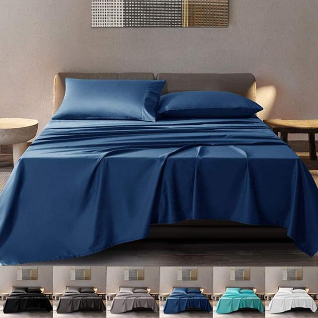 SONORO KATE 100% Pure Egyptian Cotton Sheets Sets,Cooling Bed Sheets 600 Thread Count Long Staple Cotton,Sateen Weave for Soft and Silky Feel, Fits Mattress 16'' Deep Pocket (Navy Blue, King)