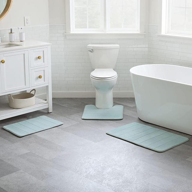 Linenspa Memory Foam Bath Mat — 3 Piece, Non-Slip, Water Absorbent, Fast-Drying, Machine Washable, Bath Rug for Bathroom