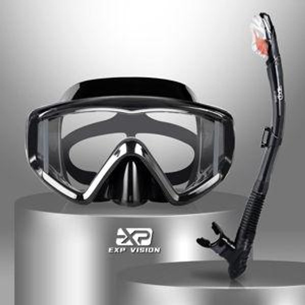 Snorkel Set Pano 3 Window Adult Snorkeling Gear, Professional Snorkel Goggles Anti-Fog Diving Mask, Anti-Leak Swim Goggles and Dry Top Snorkel for Diving, Snorkeling, Swimming