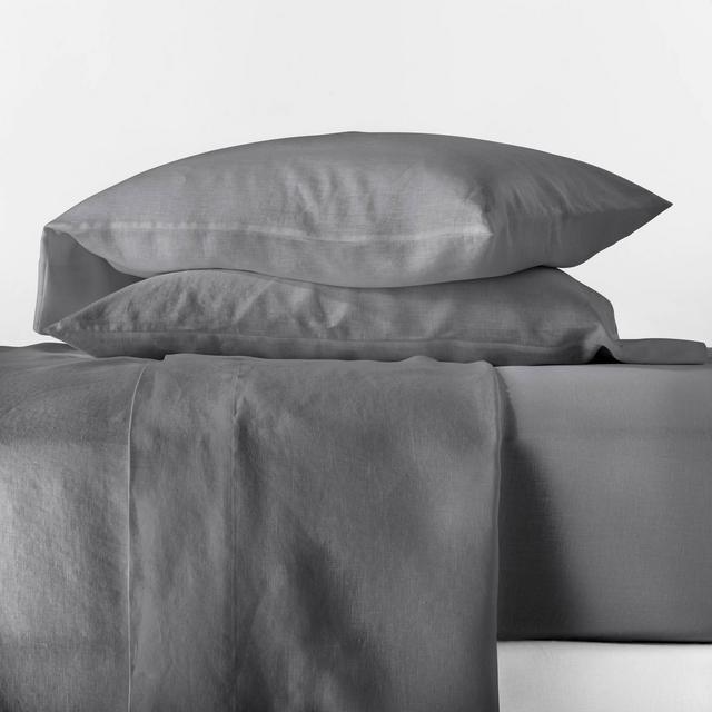 Queen 100% Linen Solid Sheet Set Dark Gray - Casaluna™