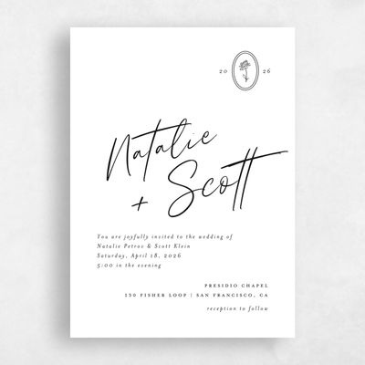 White Wedding Invitation - Gemma Script