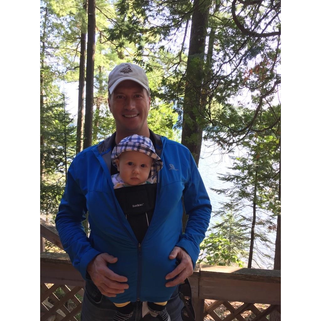 Jonny bjorning Brady up at the family cottage on 31 Mile Lake, Quebec